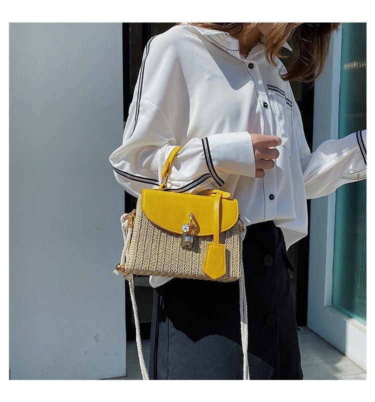 Woven Detail Top Handle Bag
