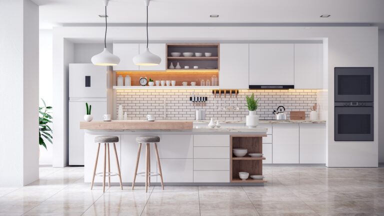A Cozy Modern kitchen white room interior .3drender