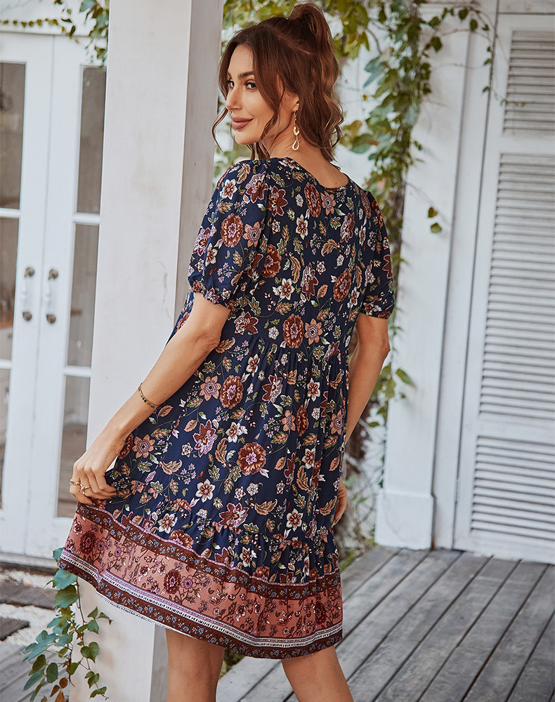 Boho Ruffles Sleeve Floral Print Summer Cotton Dress