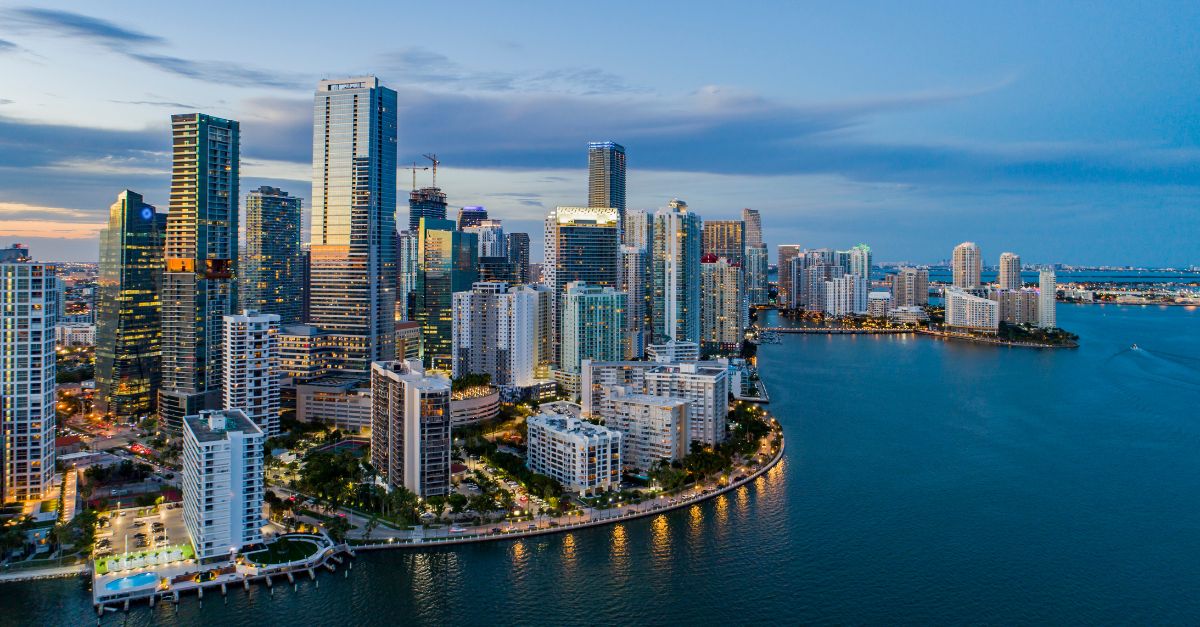 City of Miami looked at from the sky and shoreline.