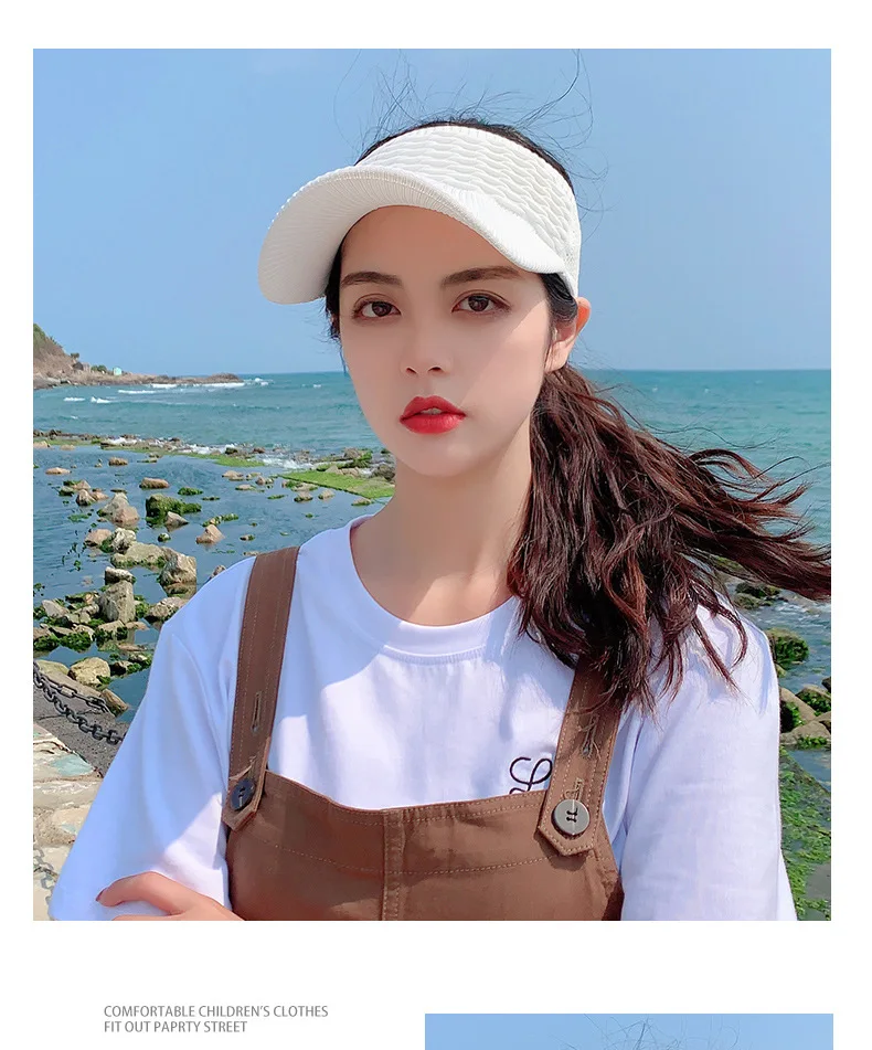 Fashion Folds Design Women Empty Top Hat Summer Solid Color Large Brim Sunscreen Hat Outdoor Elastic Fabric Sports Sun Cap