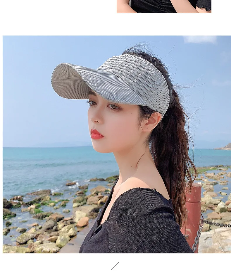 Fashion Folds Design Women Empty Top Hat Summer Solid Color Large Brim Sunscreen Hat Outdoor Elastic Fabric Sports Sun Cap