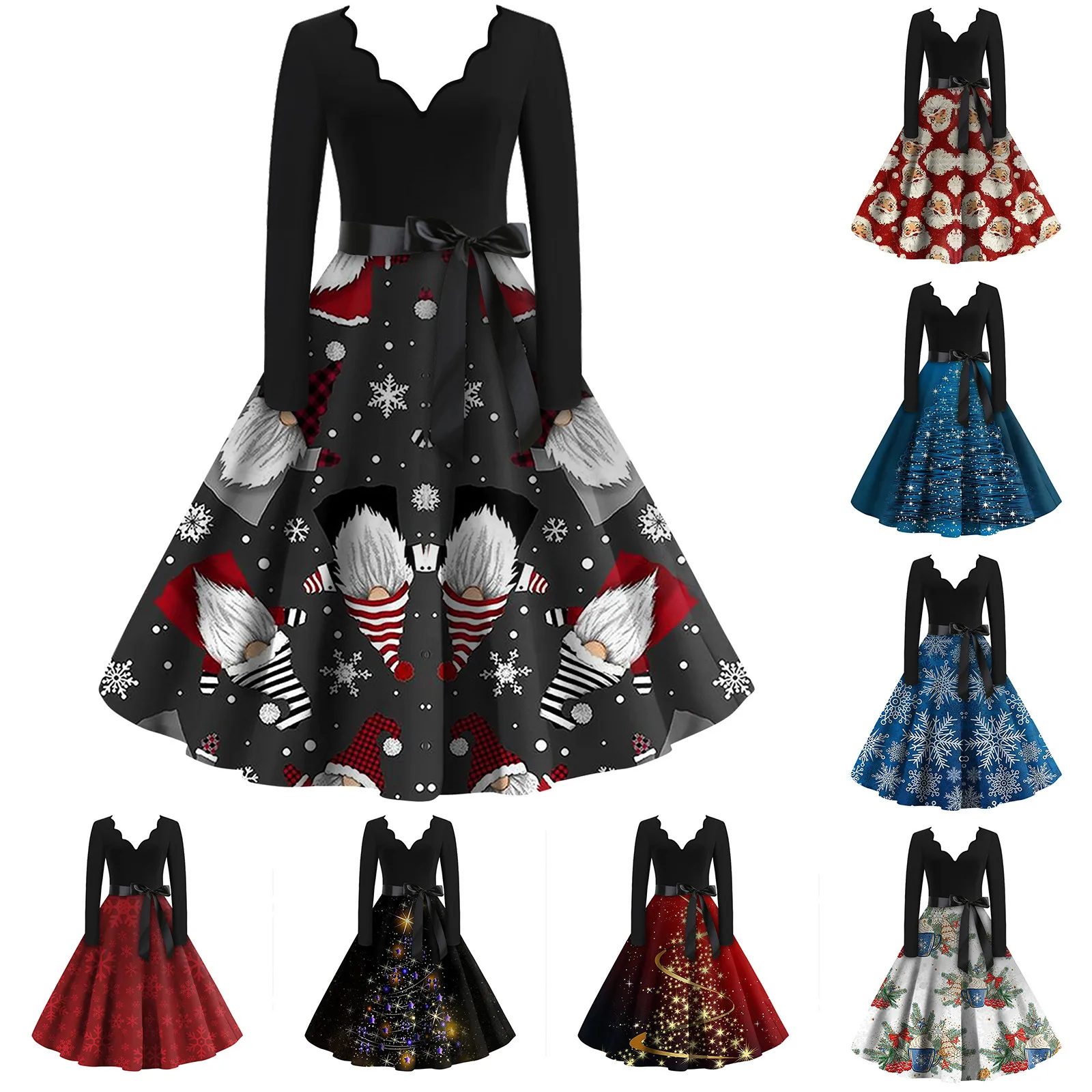 swing christmas dresses Retrolicious Christmas Tree Cat Cotton Greta Swing Dress Unique Vintage