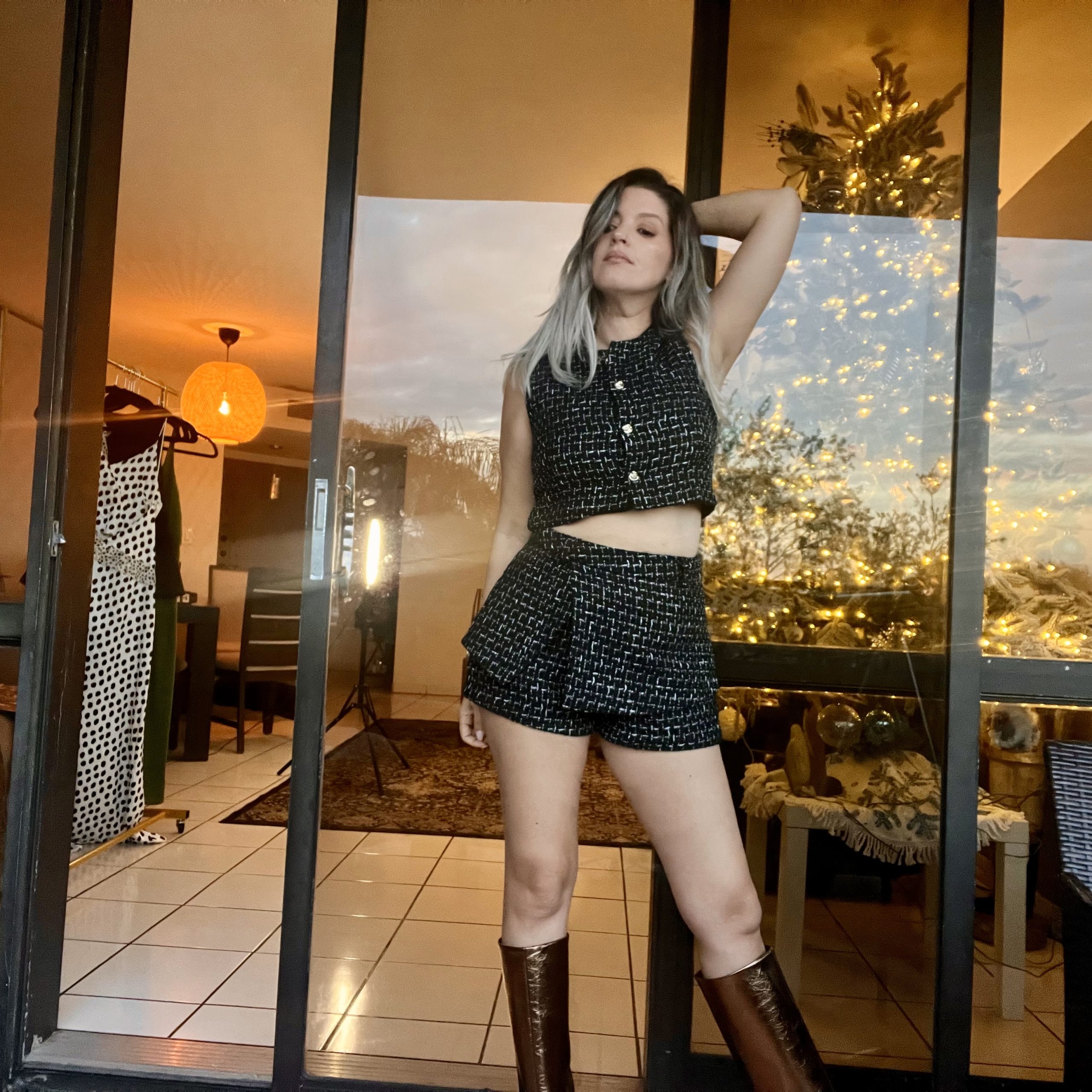 Portrait of Laura wearing a Women’s Autumn Office Skirt & Sleeveless Top Set.