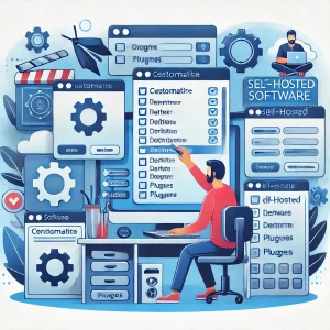 An-illustration-of-software-customization-and-flexibility-showing-a-developer-modifying-self-hosted-software-settings-with-different-configurations