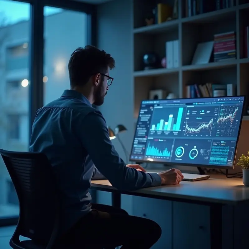 Small business owner leveraging AI-driven analytics to make informed marketing decisions.