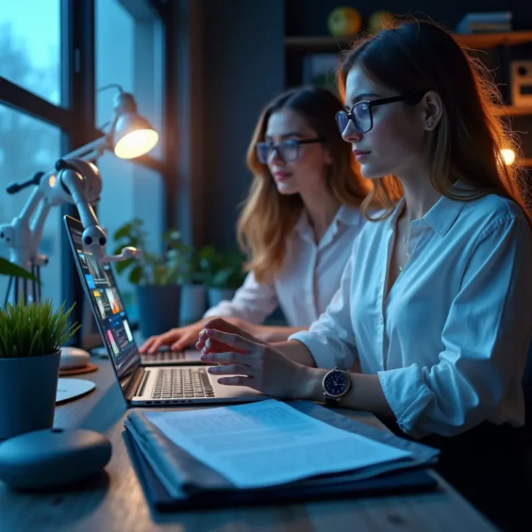 Workspace with AI tools and devices enhancing morning productivity.