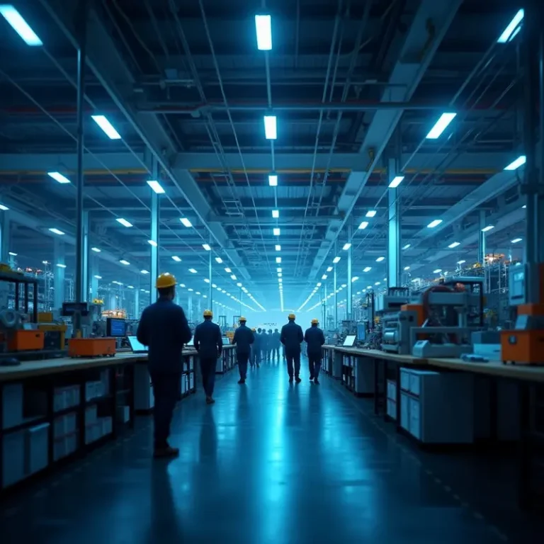 Factory setting where AI technologies and workers are seamlessly interacting.