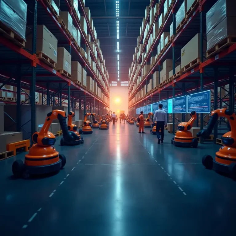 AI logistics for e-commerce fulfillment powering a high‑tech fulfillment center.