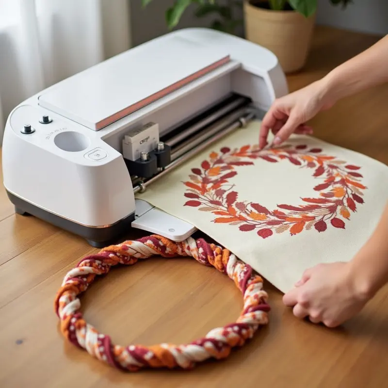 Cricut Joy Extra crafting a custom autumn wreath.