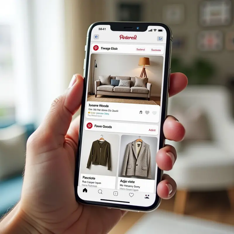 A mobile view of Pinterest showcasing both home goods and fashion items, illustrating cross‑category conversion power.