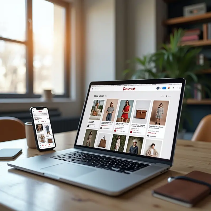 A modern workspace illustrating Pinterest Where-to-Buy links driving e‑commerce sales.