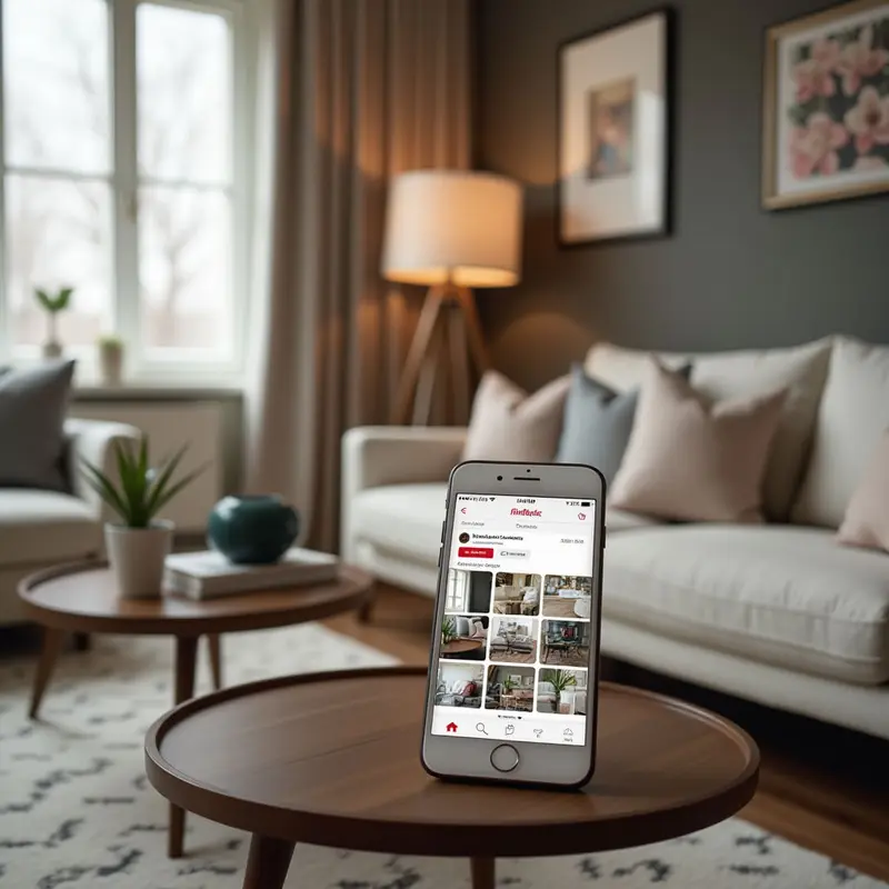 A living room scene with a phone showcasing Wayfair products on Pinterest, symbolizing a dramatic CTR increase.
