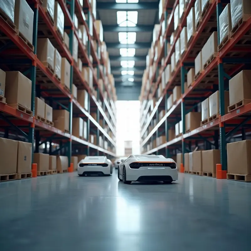 AI‑powered mobile robots swiftly navigating warehouse aisles.