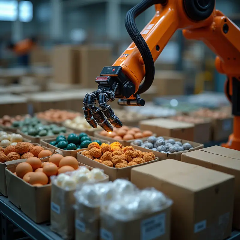 Robotic arm accurately picking pieces to increase order speed.