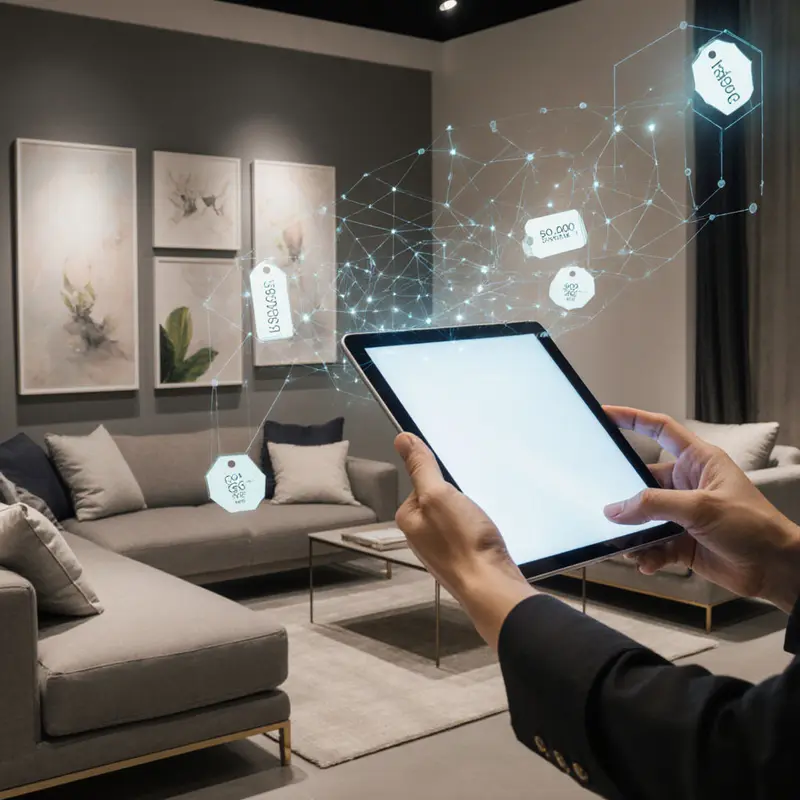 Dynamic AI‑driven pricing displayed on a curated home decor showroom.
