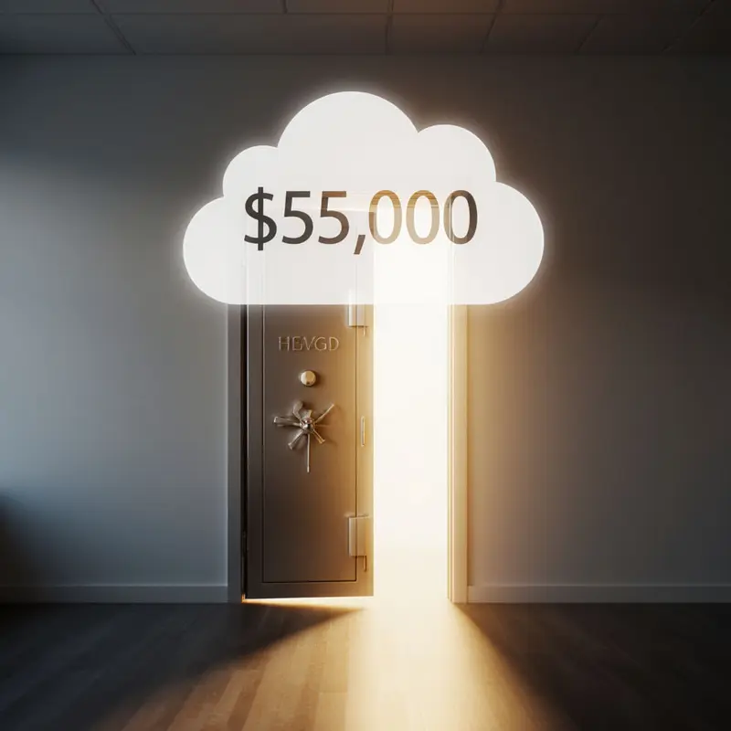 A vault door bathed in golden light, symbolizing a $550K safety net.