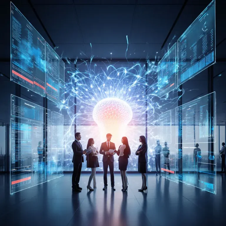 Cover image shows AI tools transforming Finance, with professionals surrounded by dynamic data visualizations and an AI core.