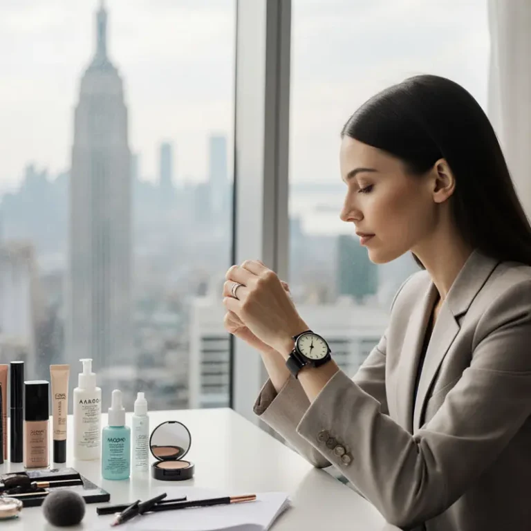 A professional setting showcases a time-saving beauty routine environment that balances style and efficiency.