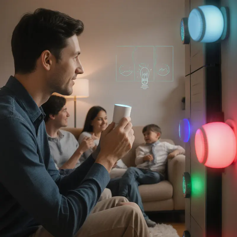 Gemini AI interpreting contextual voice requests to adjust lighting and temperature.