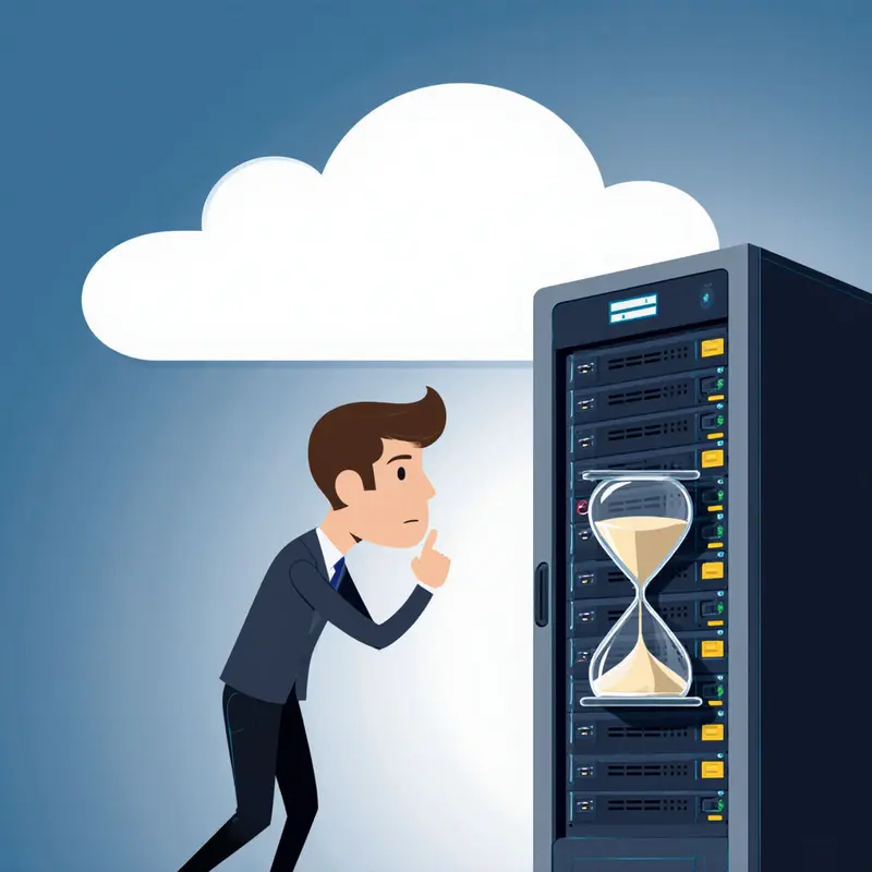 Hourglass and servers illustrate fast sales data recovery.