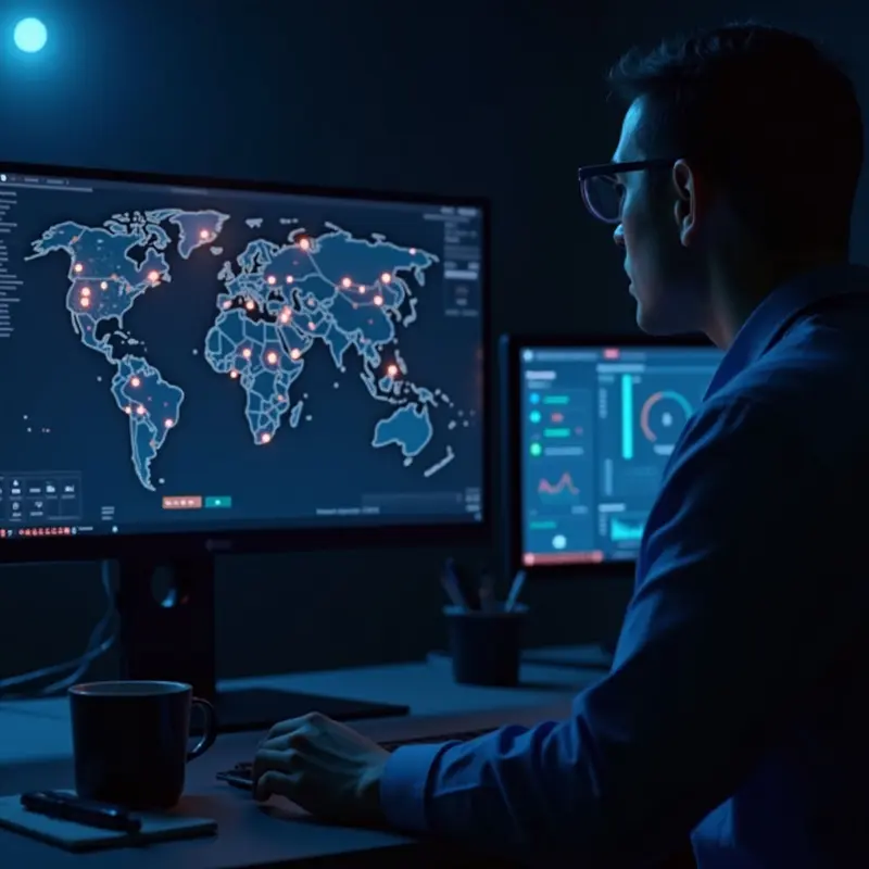 Analyst overseeing live network activity, symbolizing AI fraud protection for Shopify DeFi payments.