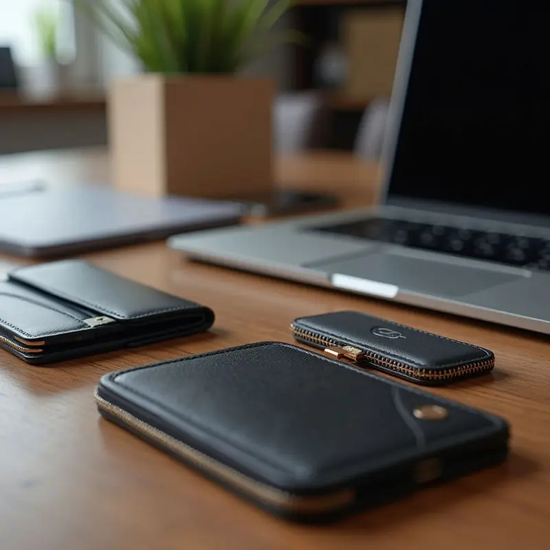 Tabletop with hardware wallets and laptop, representing selection of DeFi payment gateways for Shopify.