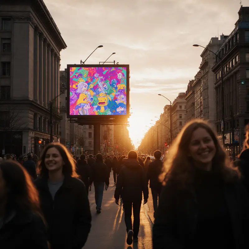 Traditional billboard evolving into a dynamic AI‑powered display boosting engagement.