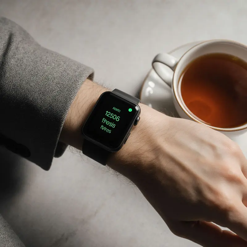 A professional checking stress metrics on a wearable device as part of Calm Lifestyle Hub’s burnout prevention.