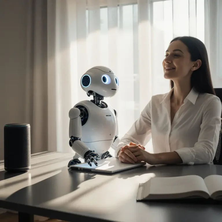 A professional surrounded by AI tools exploring passive income ideas.