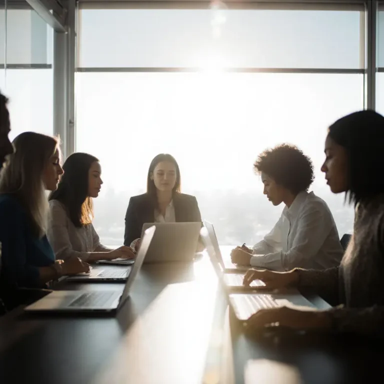 A collaborative workspace illustrating strategies for preventing employee burnout in the digital age.