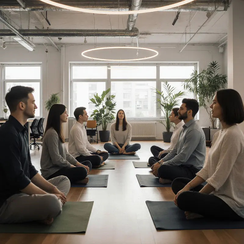 Mindful workplace culture boosting wellness tech adoption.
