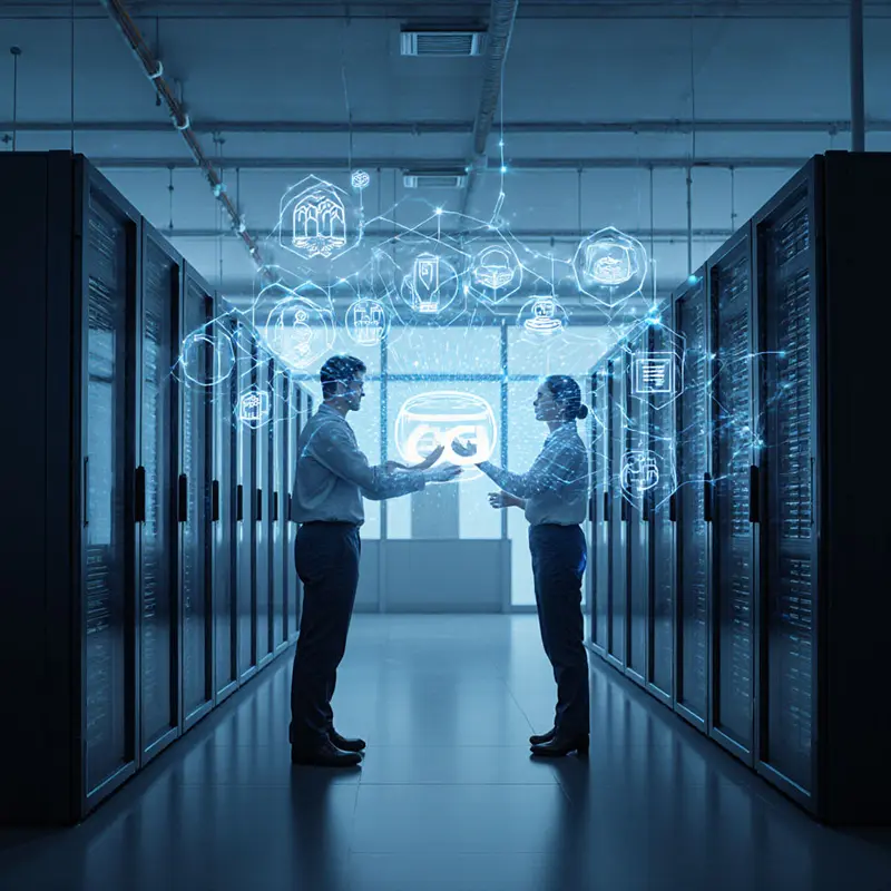 Engineers working with holographic ACP data over 6G.