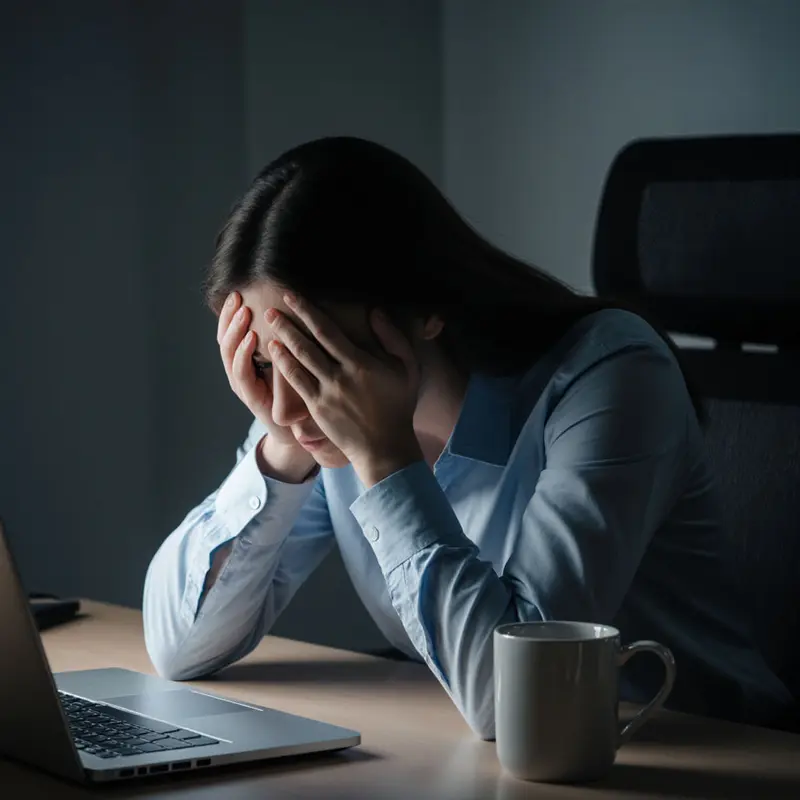 An exhausted worker at a desk, visualizing the motivation drain caused by ignored fatigue.