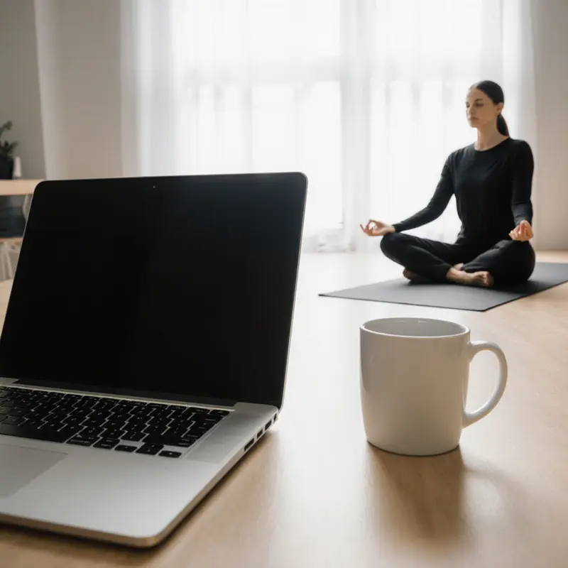 Employee practicing a digital detox during designated focus hours in a calm office setting.