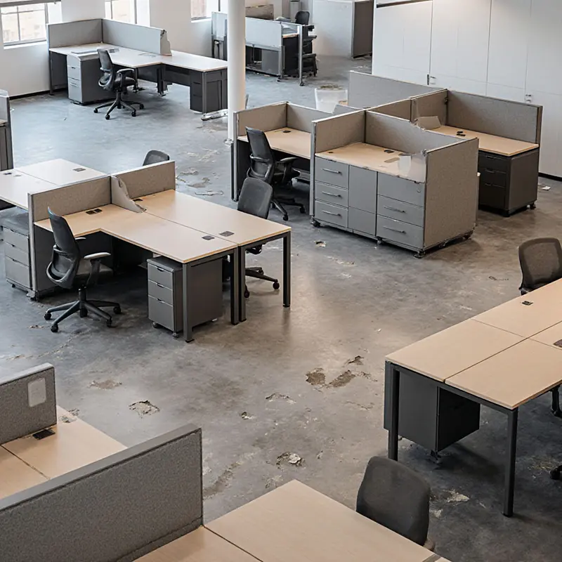 Fragmented office layout highlighting the cost of ignoring holistic work design.
