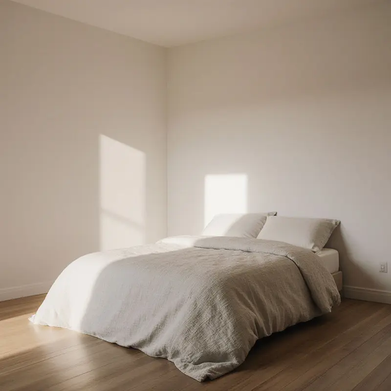 Warm tones and textures transform a minimalist bedroom into a welcoming sanctuary.