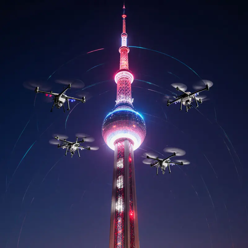 Telecom tower with AI‑controlled drones illustrating the e‑commerce pivot.