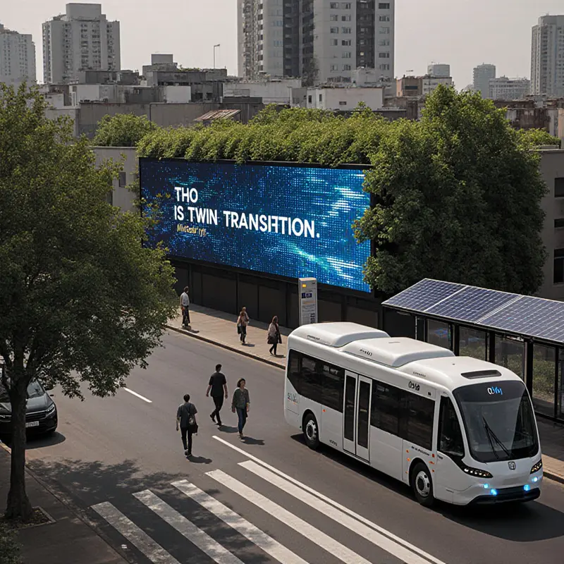 Urban environment where technology and sustainability co‑evolve.