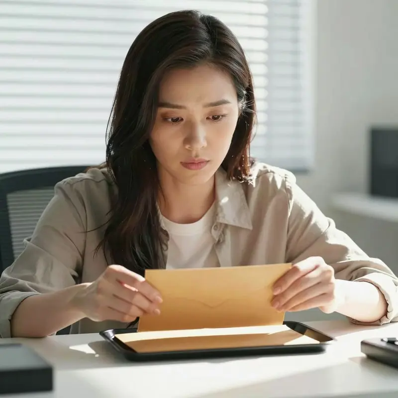 A woman pulls a cash envelope, showing the visceral stop that apps lack.