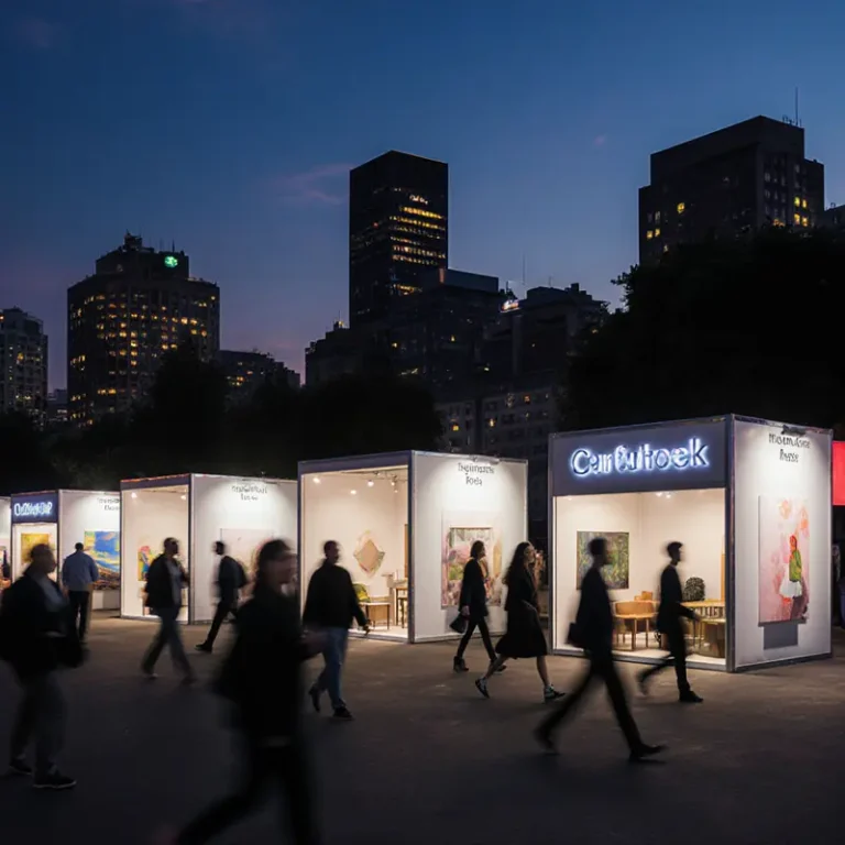Cover photo of a pop-up showroom strategy scene with illuminated temporary retail spaces amid a bustling urban backdrop.