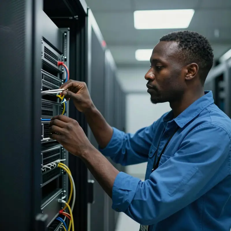 Engineer examines server hardware to identify misconfigurations causing lockouts.