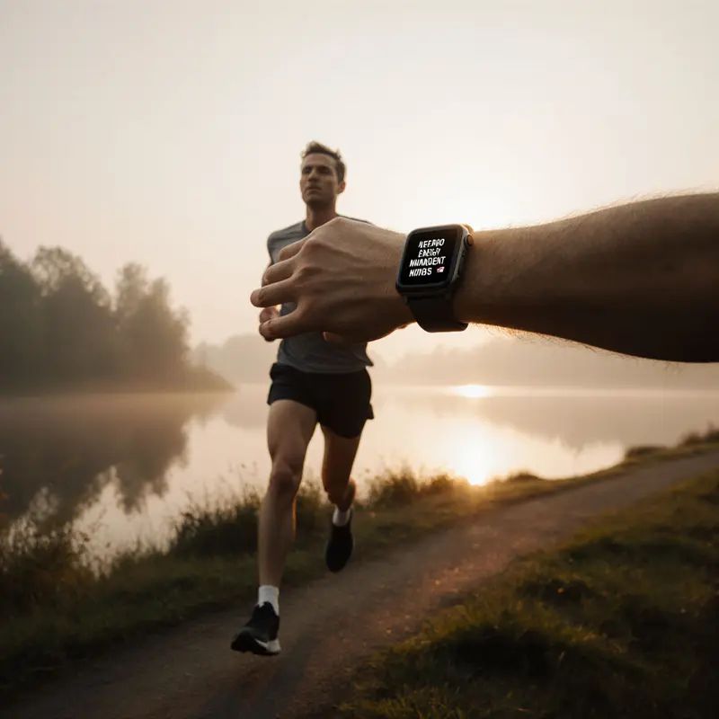 Founder jogging at sunrise, emphasizing health and energy upkeep.