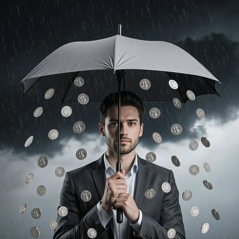 Umbrella shielding against a rain of coins, symbolizing tax protection.