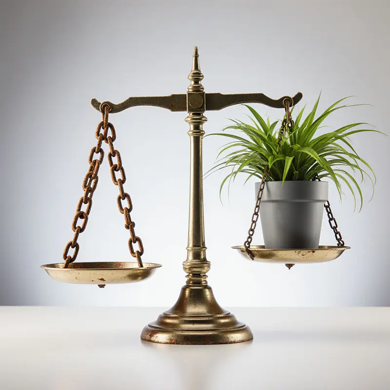 Scale balancing debt chain against a flourishing investment plant.