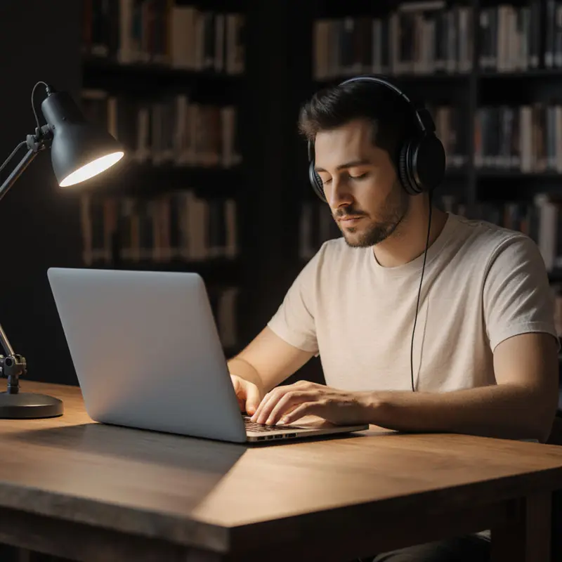 Founder immersed in a deep work block, free from distractions.
