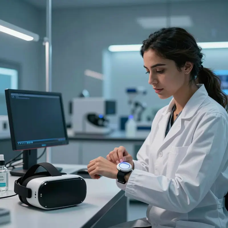 Engineer and specialist testing AI wellness hardware components.