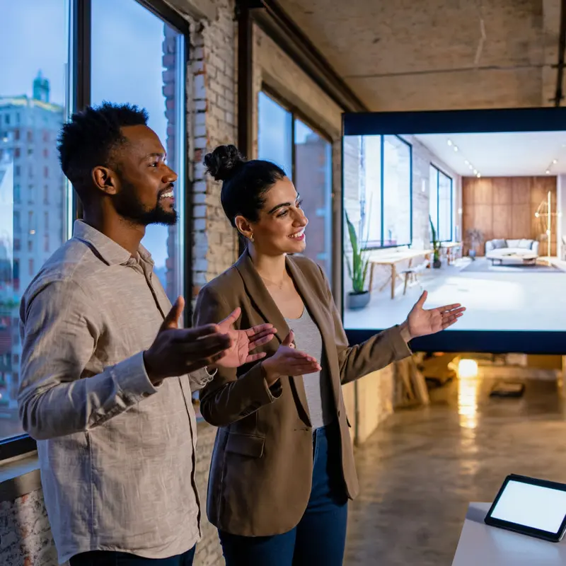 Designer and client align expectations while viewing a lifelike 3D visualization of the planned interior.