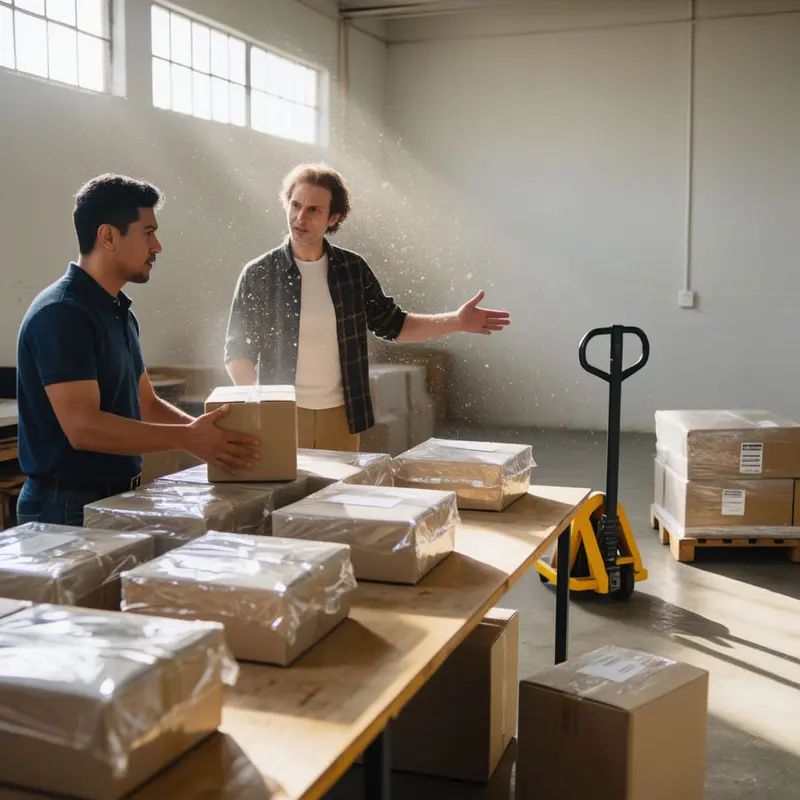 Founders preparing boxed products for shipment after validating their offer.