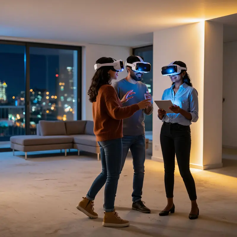 Clients explore a future interior using immersive 3D visualization guided by their designer.